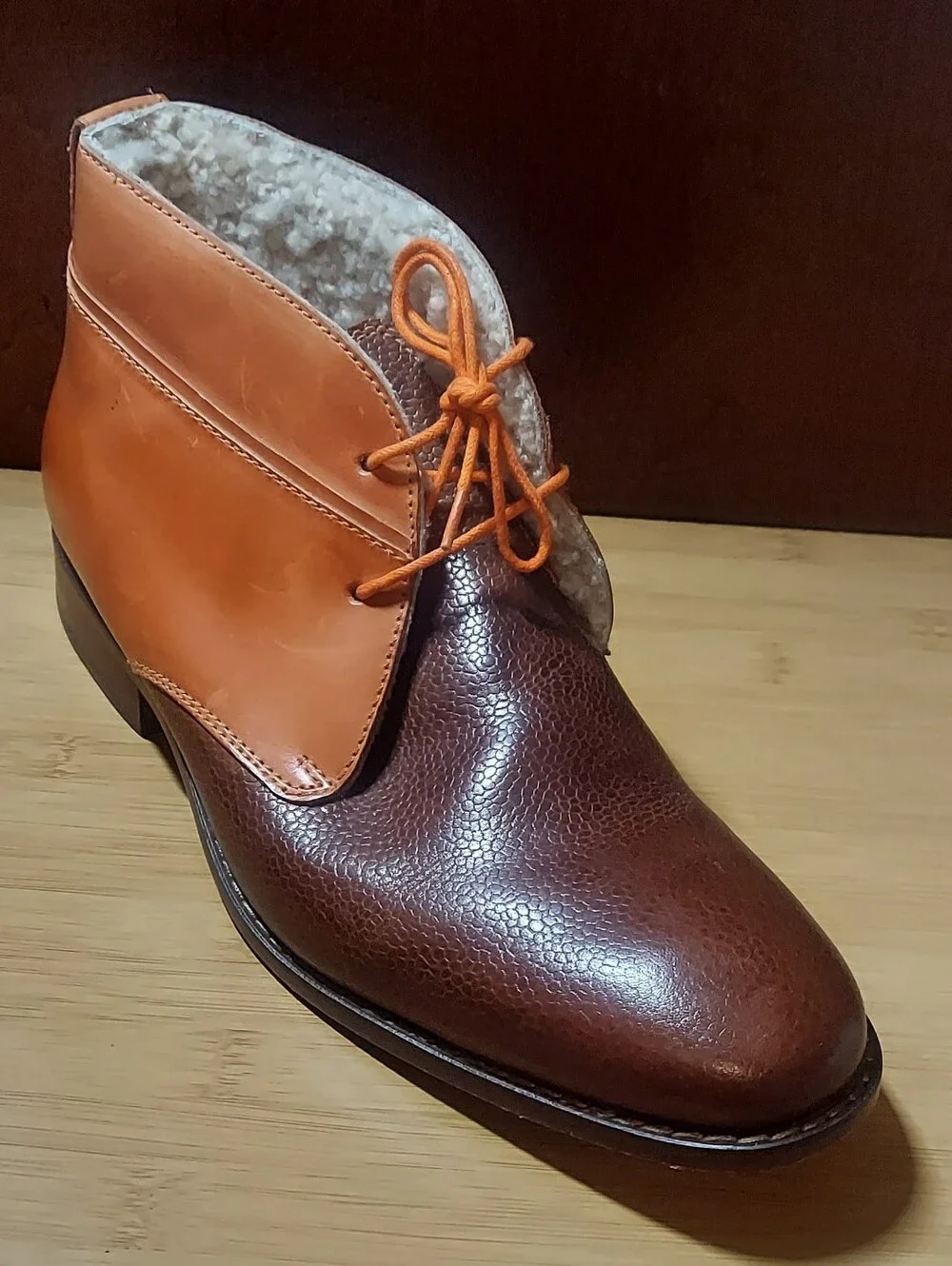 COLE HAAN ROADLOTS C10401 MEN'S BROWN & ORANGE LEATHER FAUX FUR BOOTS SIZE 8.5M